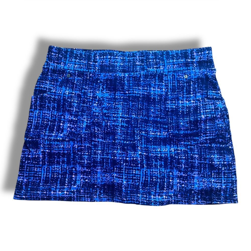 Jones New York Signature Purple/Blue Cotton Pull On Mini Skirt Womens Sz Small